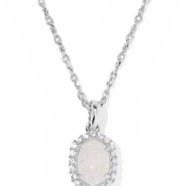 Daphne Crystal Frame Pendant Necklace in Silver Iridescent Drusy
