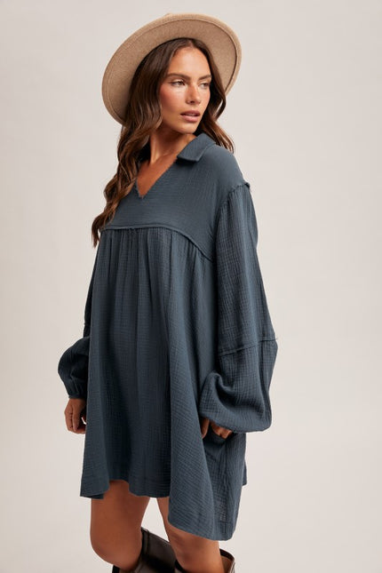 Collar Baby Doll Cotton Dress