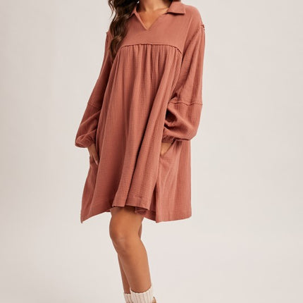 Collar Baby Doll Cotton Dress