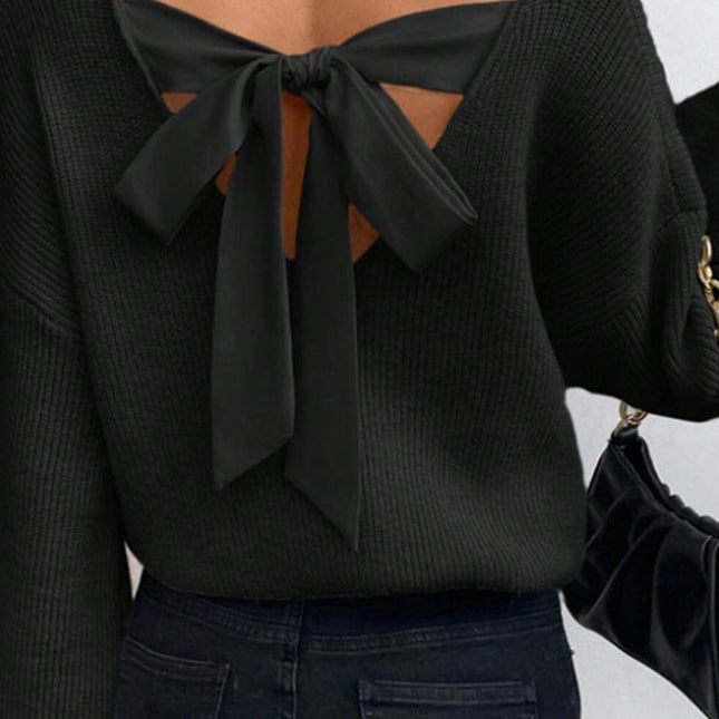 Back Bow-Tie Ribbon Knit Sweater