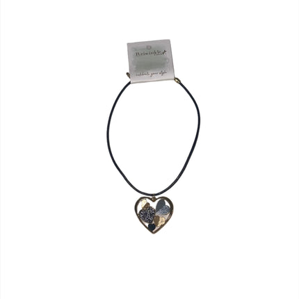 Periwinkle Black Cord Tri-Colored Heart Choker Necklace