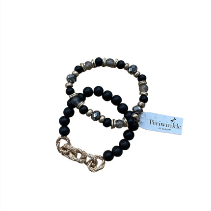 Periwinkle Two Bracelets Black Beaded with Gold and Multi-Colored Beads