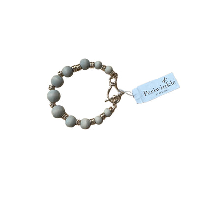 Periwinkle Sage Green Beaded Bracelet with Gold Discs