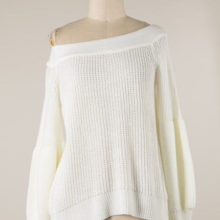 MIRACLE OFF SHOULDER PUFF SLEEVE CABLE KNIT SWEATER