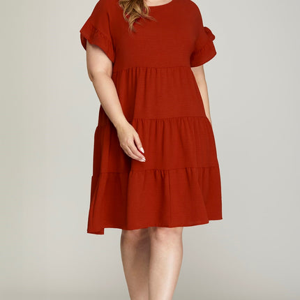 Drop Sleeve Ruffled Sleeve Tiered Dress