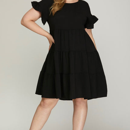 Drop Sleeve Ruffled Sleeve Tiered Dress