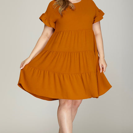 Drop Sleeve Ruffled Sleeve Tiered Dress