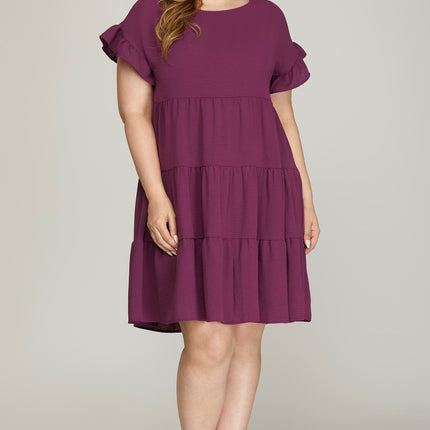 Drop Sleeve Ruffled Sleeve Tiered Dress