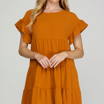 Drop Sleeve Ruffled Sleeve Tiered Dress