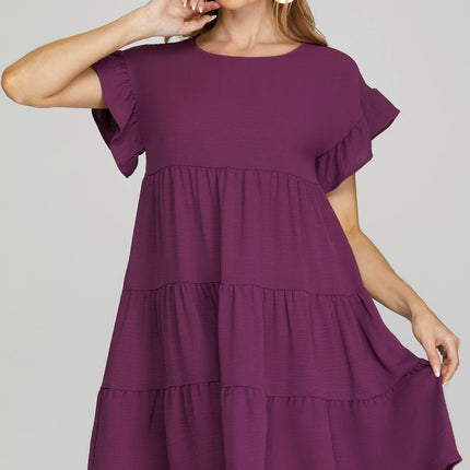 Drop Sleeve Ruffled Sleeve Tiered Dress