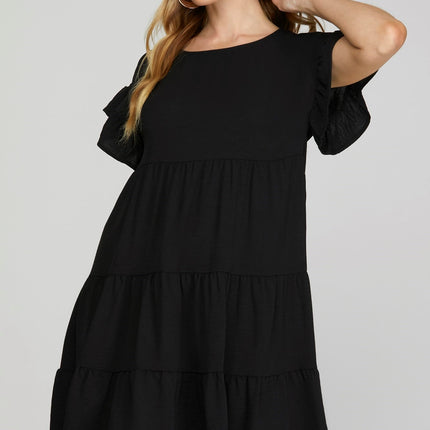 Drop Sleeve Ruffled Sleeve Tiered Dress