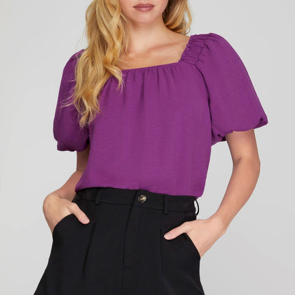 Puff Sleeve Square Neck Woven Top