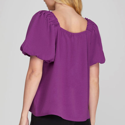 Puff Sleeve Square Neck Woven Top