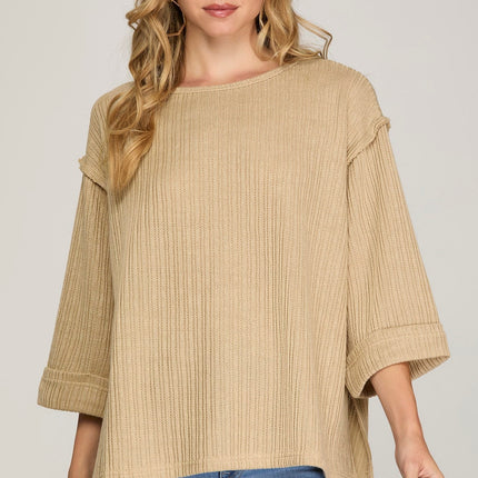 3/4 Folded Sleeve Knit Top