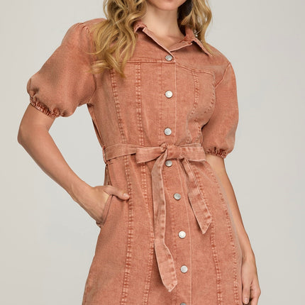 Short Sleeve Button Down Washed Dress