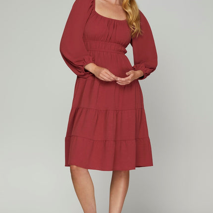 Long Sleeve Woven Tiered Dress