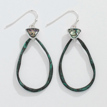 Periwinkle Earrings Patina Tear Drop w/Abalone