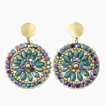 Periwinkle Colorful Abalone Bead Round Daisy Drop Earrings