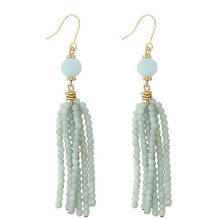 Periwinkle Amazonite With Glass Tassel Beads Earrings