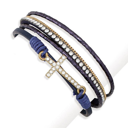 5-Layer Navy Band Bracelet with Crystal Cross