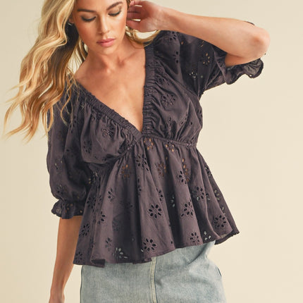 Aemi+Co Hazle Eyelet Embroidered Top