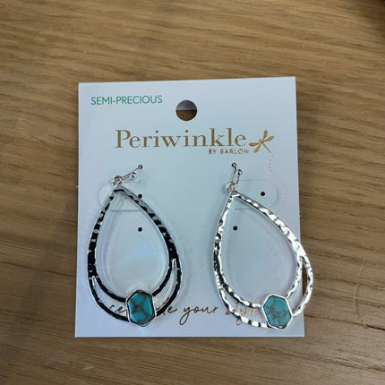 Periwinkle Hammered With Turquoise Earrings