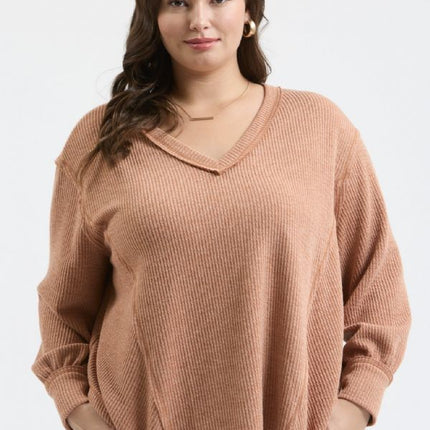 V-Neck Asymmetrical Hem Knit Top