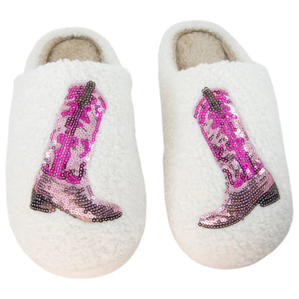 KatyDid - Pink Sequin Kicking Boot Slipper