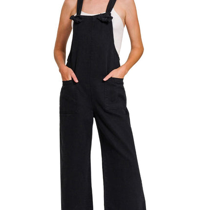 Zenana Washed Knot Strap Pockets Jumpsuit